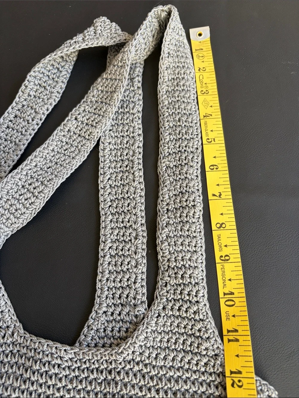 Gray Crochet Floral Appliqué Hobo Tote Bag Boho Cottagecore